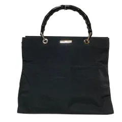 良品 GUCCI グッチ バンブーハンドル ナイロンバッグ 002 1010 002058 ブラック レディース 古着 中古 USED