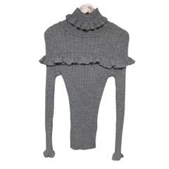 美品 cygne シーニュ 透かし柄ニットプルオーバー Nina グレー 0