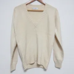 良品 Yves Saint Laurent イヴサンローラン リヴゴーシュ Vネック ニットセーター サイズ36 ホワイト  レディース 古着 中古 USED