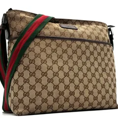 グッチ GUCCI GGキャンバス シェリーライン ショルダーバッグ ベージュ ダークブラウン レザー クロスボディ 斜め掛け ロゴプレート