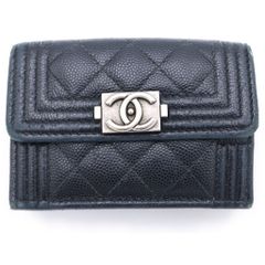CHANEL シャネル ボーイシャネル 三つ折り財布 ブラック キャビア