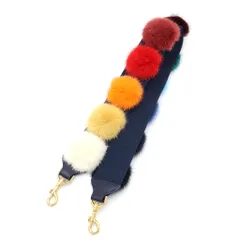 Anya Hindmarch (アニヤハインドマーチ) ファー装飾 キャンバス レザー ショルダーストラップ ゴールド金具 ネイビー/マルチカラーのサムネイル