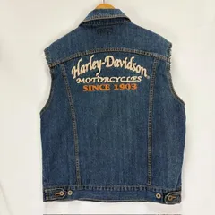 90s HARLEY DAVIDSON FIRE WORKMANSHIP デニムベスト チェーンステッチ サイズⅬⅬのサムネイル