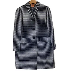美品 TORY BURCH トリーバーチ ボーダー ロングコート XS ネイビー ホワイト レディース 古着 中古 USEDのサムネイル