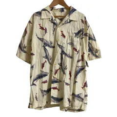 美品 KarlHelmut カールヘルム クジラ柄 イルカ柄 オープンカラーシャツ Mサイズ ベージュ メンズ 古着 中古 USED
