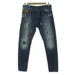 ザラマン ZARA MAN DENIM COLLECTION ジーンズ デニム テーパード ボタンフライ ユーズド加工 ダメージ加工 リペア加工 コットン インディゴ ブルー 青 32