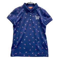 BEAMS GOLF 総柄ポロシャツ 半袖 ゴルフウェア ネイビー レディース