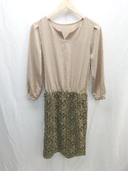 ◇ IEDIT (IEDIT) Waist-cinched floral print long-sleeved knee-length dress, size M, beige, women's E [1301170010752]