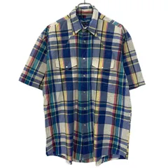 Wrangler 半袖 チェックシャツ L ボタンブルー マルチカラー ラングラー スナップボタン 胸ポケット チェック柄 カジュアル 夏物 a805-5769のサムネイル