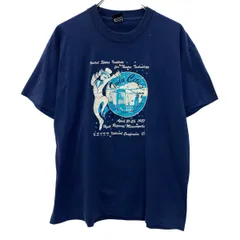 80s USA製 SCREEN STARS 半袖 プリントTシャツ XL ネイビー スクリーンスターズ プルオーバー 80年代 コットンポリ 夏物 a805-5786