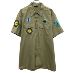 90s USA製 Dickies 半袖 ワークシャツ XX-LARGE ベージュ ディッキーズ ボタン 90年代 ワッペン刺繍 ワークウェア 2ポケット a805-5809のサムネイル
