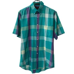 90s USA製 CHAPS RALPH LAUREN 半袖 チェックシャツ M グリーン マルチカラー ボタンダウン 90年代 チェック柄 半シャツ 夏物 a805-5863