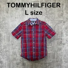 【Y-763】TOMMY HILFIGER トミーヒルフィガー チェック 半袖シャツ L 赤 レッド USA古着 アメカジ CUSTOM FIT 雰囲気系 グランジ 古着 夏服
