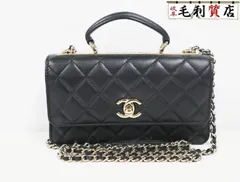 シャネル CHANEL トレンディCC トップハンドル マトラッセ チェーンミニショルダー AP4184 ラムスキン ブラック 美品 バッグのサムネイル