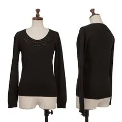 ダナキャランDKNY カシミヤ混ウールビジュー装飾ニット 黒Pのサムネイル
