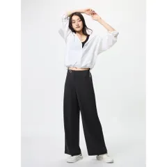 UNIQLO クレープジャージーストレートパンツ/丈長め ブラック L