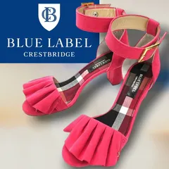 BLUE LABEL CRESTBRIDGE ブルーレーベル クレストブレッジ 日本製 フェイクスエード アンクルストラップ フリル サンダル ヒール 55403-120-14 定価2.6万 ピンク 24 ▲020▼20301s03のサムネイル