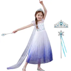 エルサ 白 ドレス プリンセスドレス 半袖 ホワイト 子供 キッズ  ハロウィン 衣装 女の子 クリスマスプレゼント コスプレ プリンセス おもちゃ ドレス セット 仮装 コスチューム 誕生日プレゼント 誕生会 雪の女王 100 110 120 130 cm