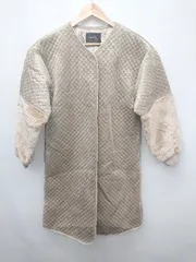■ Meridion キルティング フェイクファー 長袖 ノーカラー コート ベージュ レディース P  【1308240013408】