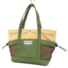 OA26664 美品 OUTDOOR PRODUCTS アウトドアプロダクツ ボアミニトート メッシュ ハンドバッグ 舟形 ポリエステル×ボア ベージュ×グリーン 長財布収納のサムネイル