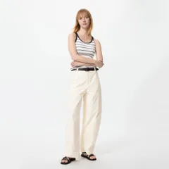 UNIQLO ジャージーバレルレッグパンツ オフホワイト L、ベージュ 2XL