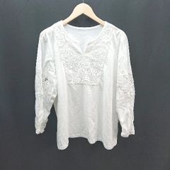 ◇ Live in comfort V-neck floral lace embroidered long-sleeved cut and sew top, size 4L, white, women's E [1309250003564]