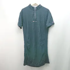 ◇ Champion ハーフジップ 刺繡 ブランドロゴ ストレッチ シンプル 半袖 ひざ丈 ワンピース サイズL ネイビー レディース E  【1309250036258】のサムネイル