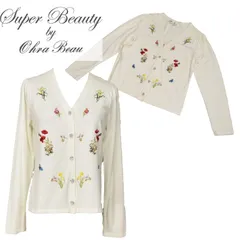SuperBeauty カーディガン レディース 刺繍 花柄 Vネック ニットカーディガン 長袖 フラワー刺繍 ビジュー ボタン 上品 フェミニン 大人可愛い 春 夏 秋 アイボリー 2511008