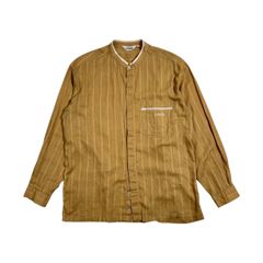 日本製INTERMEZZOくすみマルチストライプノーカラーリネンレーヨン 