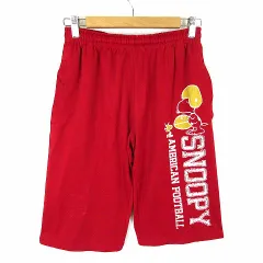 ピーナッツ PEANUTS ショートパンツ ハーフパンツ ドライ メッシュ スヌーピー ロゴ M 赤 レッド 白 ホワイト 黄 イエローのサムネイル