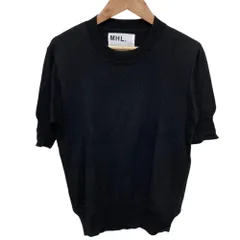 美品 MHL MARGARET HOWELL マーガレットハウエル クルーネック ショートスリーブ コットンリネン カットソー サイズ2 ブラック レディース 古着 中古 USED