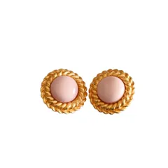 良品 FOXEY フォクシー メタル サークル クリップイヤリング アクセサリー ゴールドカラー ピンク レディース 古着 中古 USED