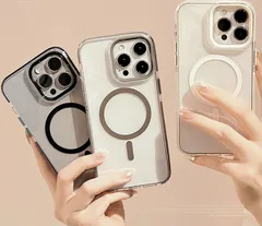 無地 マグネット付き iPhone17ProMax 高級感 スマホケース iPhone16/13/12/11 対応 耐衝撃フレーム ソフト クリア透明