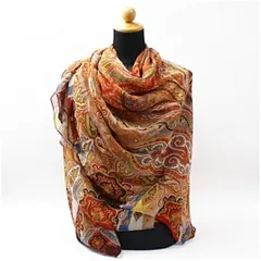エトロ シルク 大判 スカーフ ペイズリー ブラウン レッド 中古 Aランク ETRO レディース 女性用 紙ケース付きのサムネイル