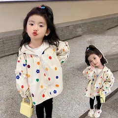 アウター コート 子供服 女の子  水玉柄 女児  パーカー ジップアップ 小学生 キッズ   薄手  可愛い  おしゃれ カジュアル #dtzfo