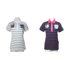フィラ FILA GOLF 2点セット ポロシャツ ゴルフウェア 半袖 ボーダー フェルトワッペン 刺繡 色違い M ホワイト ネイビー ピンク /X
