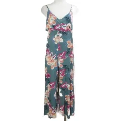 ロキシー ROXY ロンパース ジャンプスーツ オールインワン GRJX603046 ボタニカルフラワー 花柄 ロゴプレート レーヨン S グリーン系 /X