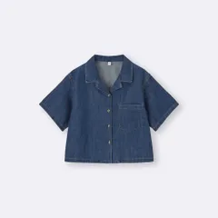 GU ライトデニムオープンカラーシャツ 半袖 ブルー M