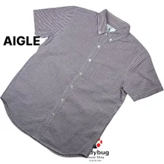AIGLE　エーグル　半袖ボタンダウンシャツ　M　メンズ　トリコロール　チェックシャツ　白赤青　サッカー地のサムネイル