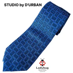 STUDIO by D’URBAN　ダーバン　シルク100％　ネクタイ　スクエア幾何学柄　ロイヤルブルー　ジャカード織りのサムネイル