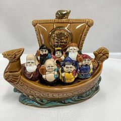 七福神 置物 宝船 二枚貝 貝殻 はまぐり 縁起物 龍 彫刻 - メルカリ