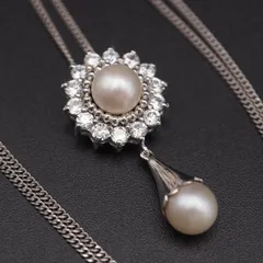W905 IEI フェイクパール STERLING SILVER925刻印 ペンダント ネックレス ダイヤモンド風ガラス デザイン シルバー