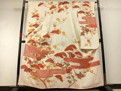 反物 未仕立て 正絹 金駒刺繍 菊 松 枝垂れ桜 リメイク 豪華 古典柄 