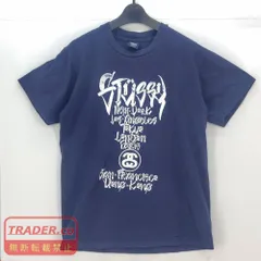 05w21330 ステューシー STUSSY  World Tour Tee  ネイビー L  USA製 メンズ  半袖Ｔシャツ  コットン  【中古品】