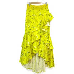 未使用 Alice+Olivia アリスオリビア フラワープリント ロングフレアスカート アシンメトリーラッフルスカート サイズ6 イエロー系 レディース 古着 中古 USEDのサムネイル