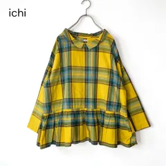 美品 ichi イチ 長袖 コットン ブラウス チェック イエロー