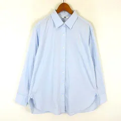 ユニクロ UNIQLO コットン シャツ ブラウス ロング ブロード 長袖 L 水色 ライトブルー