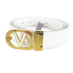 ヴァレンティノ ヴァレンチノ  VALENTINO ベルト レザー 白系 ホワイト ロゴ 文字 トップ式 バックル 小物