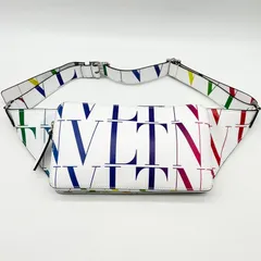 ●VALENTINO ヴァレンティノ ホワイト マルチカラー レインボーカラー VLTN総柄 ロゴプリント レザーボディバッグ【中古】Aランク　2_294のサムネイル