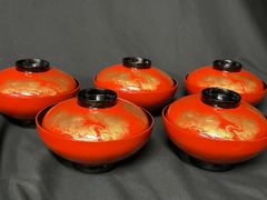 朱塗 瑞鳥蒔絵 蓋付き椀揃 5客 美品 】 - メルカリ